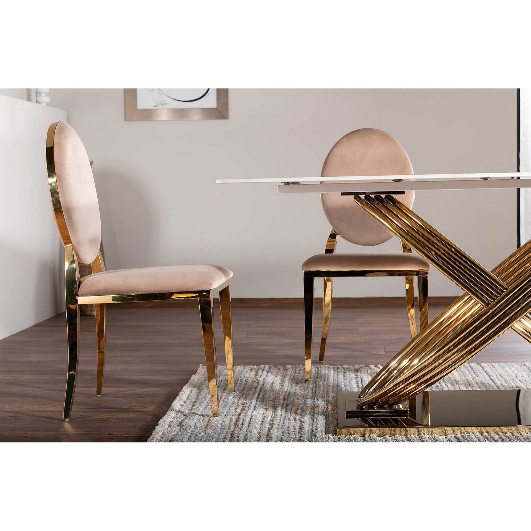 Scaun KING, bej/auriu, stofa catifelata/metal, 47x43x95 cm