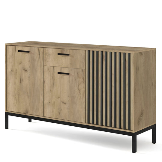Comoda LAMINO KM-1, stejar/negru, PAL laminat/polipropilena, 154x40x84 cm