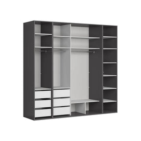 Dressing FLEX, gri grafit/negru lucios, PAL, cu 4 usi, 250x66x240 cm
