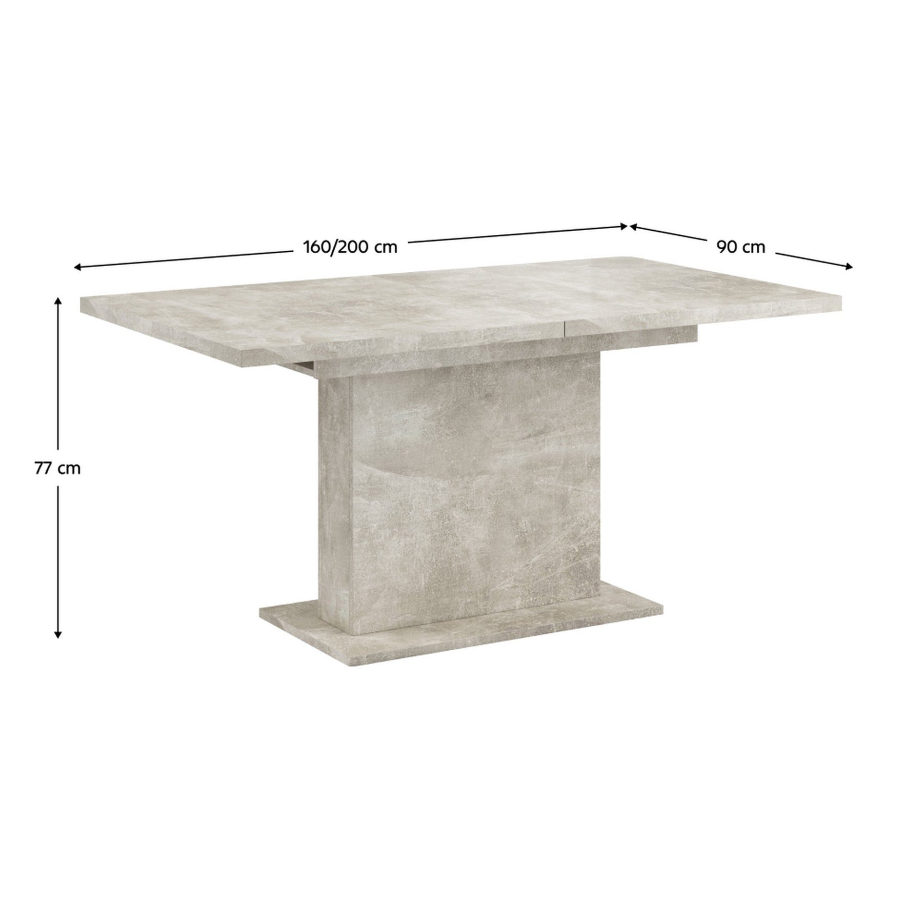 Masa extensibila BOBA, gri beton, DTD laminat, 160/200x90x77 cm