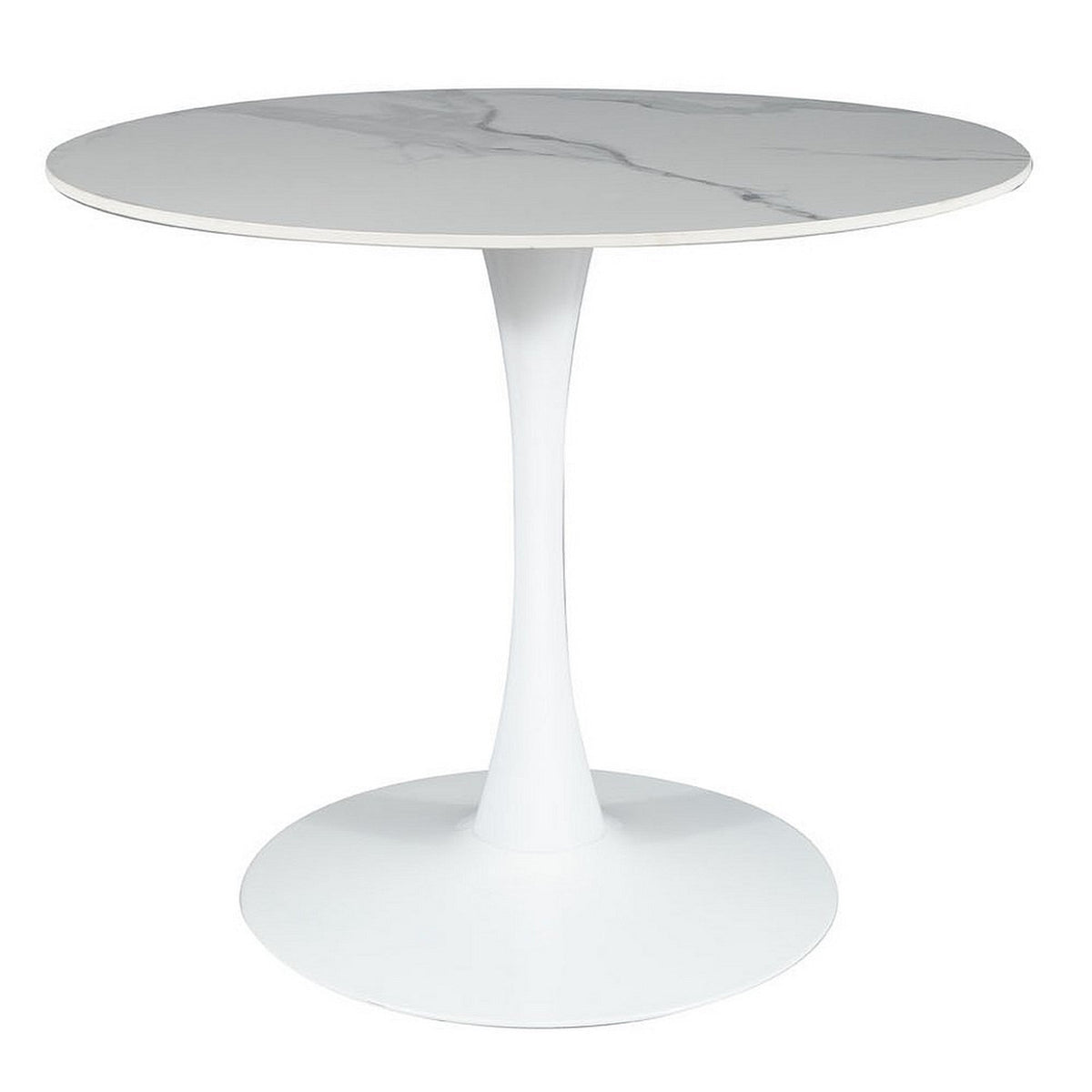 Masa ESPERO, alb cu efect de marmura/alb, ceramica/metal, 90x90x75 cm