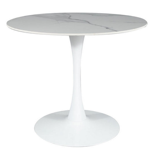 Masa ESPERO, alb cu efect de marmura/alb, ceramica/metal, 90x90x75 cm