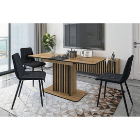 Masa extensibila KENT, stejar artisan/negru, PAL, 130/180x85x76 cm
