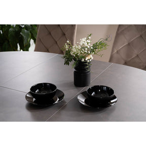 Masa extensibila PORTO, sticla/metal, gri inchis/negru mat, 120-160x120x76 cm