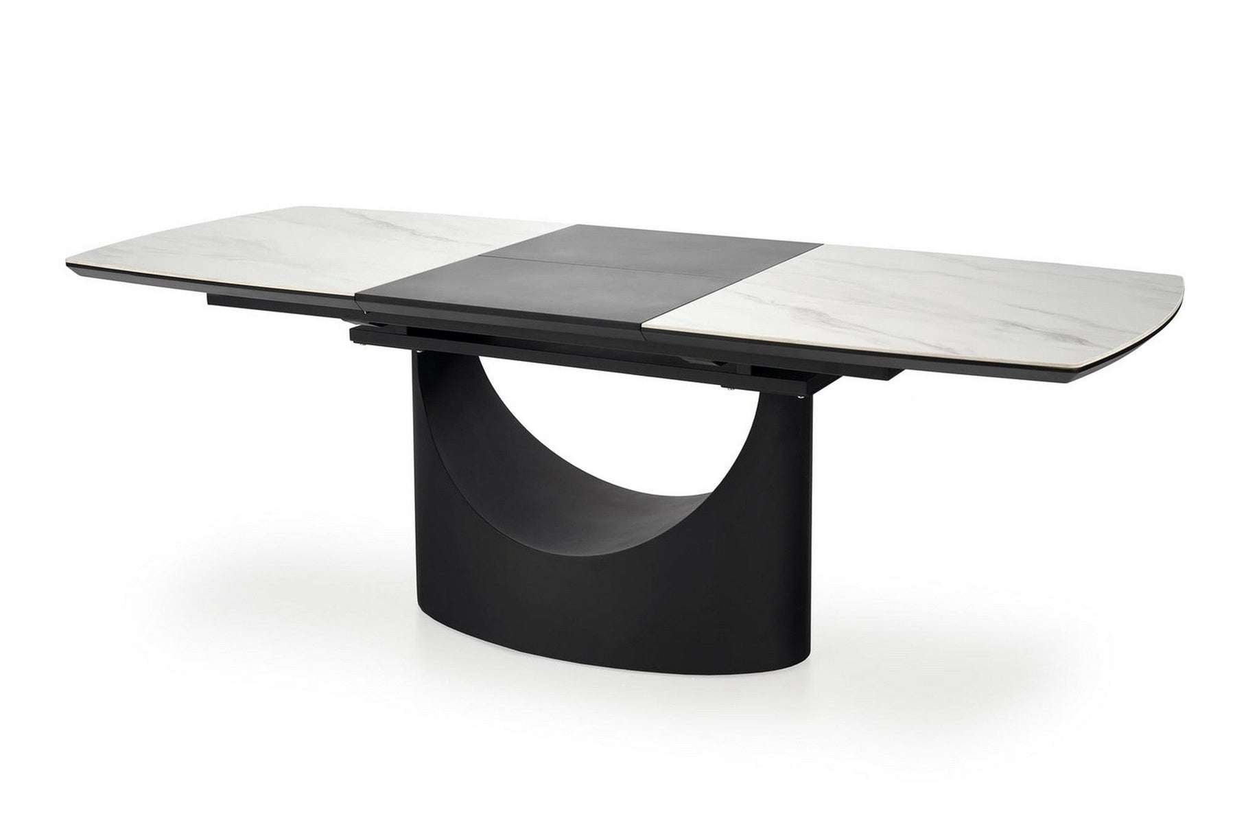 Masa extensibila OSMAN, alb efect marmura/negru, ceramica/metal, 160/220x90x77 cm