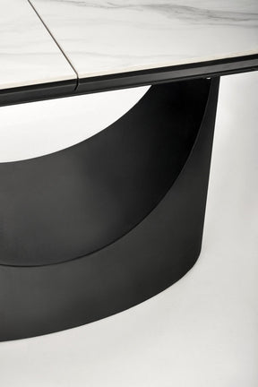 Masa extensibila OSMAN, alb efect marmura/negru, ceramica/metal, 160/220x90x77 cm