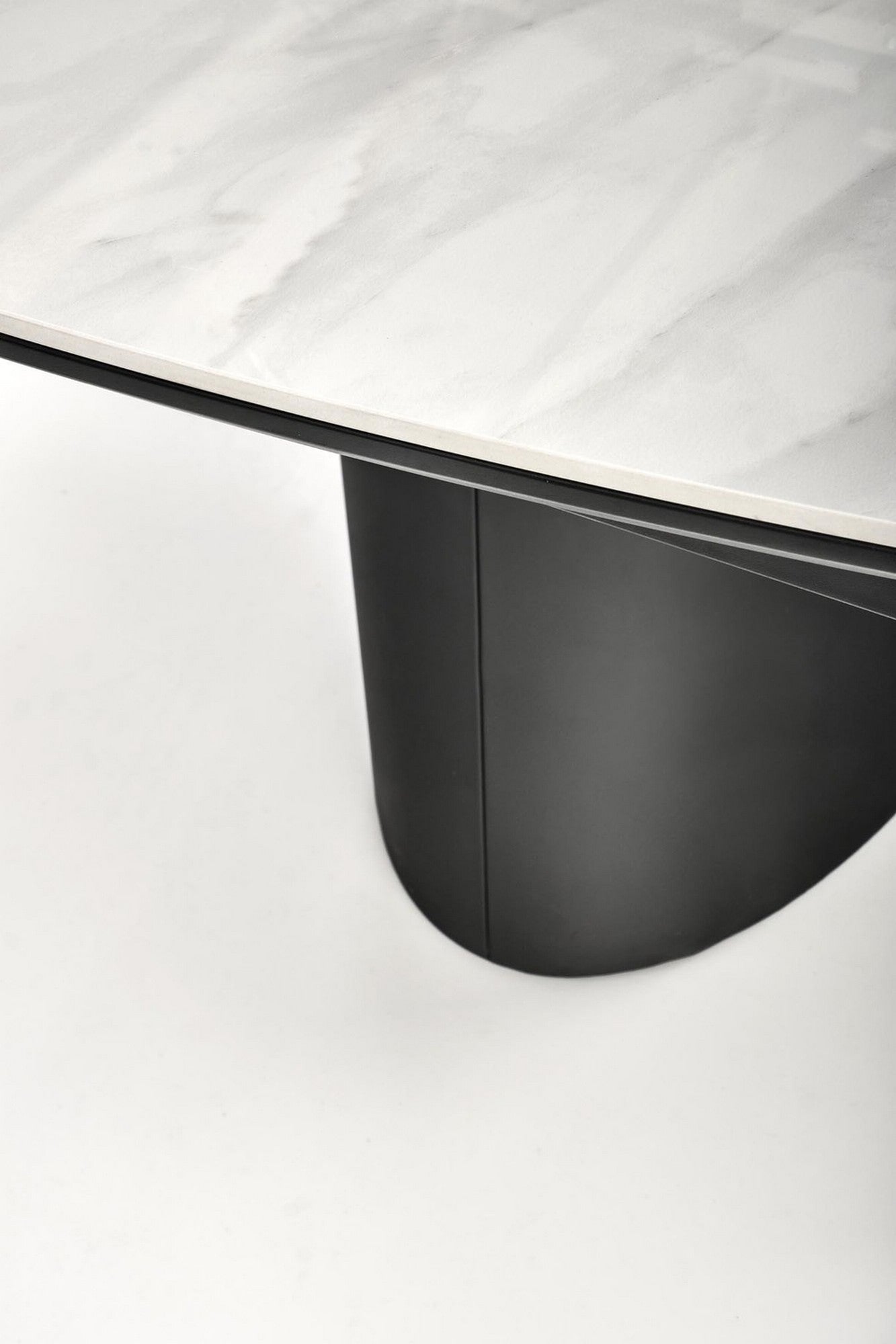 Masa extensibila OSMAN, alb efect marmura/negru, ceramica/metal, 160/220x90x77 cm