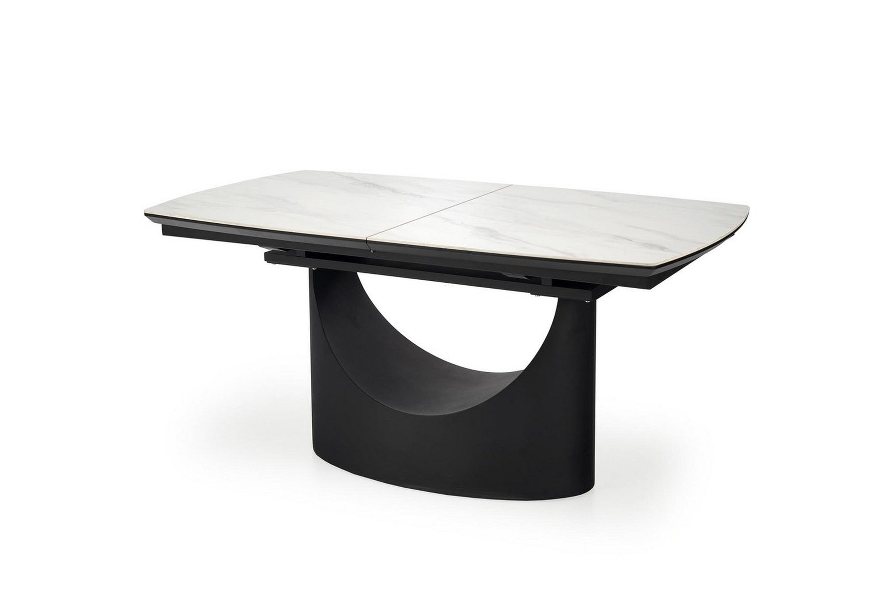 Masa extensibila OSMAN, alb efect marmura/negru, ceramica/metal, 160/220x90x77 cm