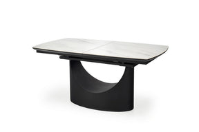 Masa extensibila OSMAN, alb efect marmura/negru, ceramica/metal, 160/220x90x77 cm