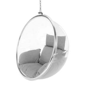 Scaun suspendat BUBBLE NEW TIP 1, argintiu/gri, otel/stofa clasica, 106x62x106 cm