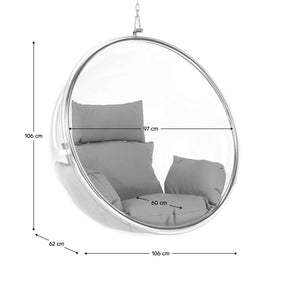 Scaun suspendat BUBBLE NEW TIP 1, argintiu/gri, otel/stofa clasica, 106x62x106 cm