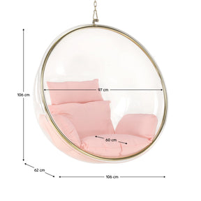 Scaun suspendat BUBBLE NEW TIP 1, auriu/roz, otel/stofa clasica, 106x62x106 cm