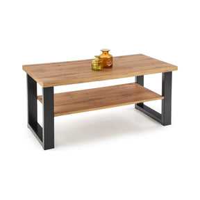 Masuta cafea VENOM U, stejar/negru, furnir/metal, 120x60x55 cm