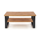 Masuta cafea VENOM U, stejar/negru, furnir/metal, 120x60x55 cm