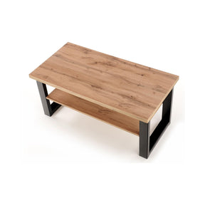 Masuta cafea VENOM U, stejar/negru, furnir/metal, 120x60x55 cm