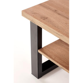 Masuta cafea VENOM U, stejar/negru, furnir/metal, 120x60x55 cm