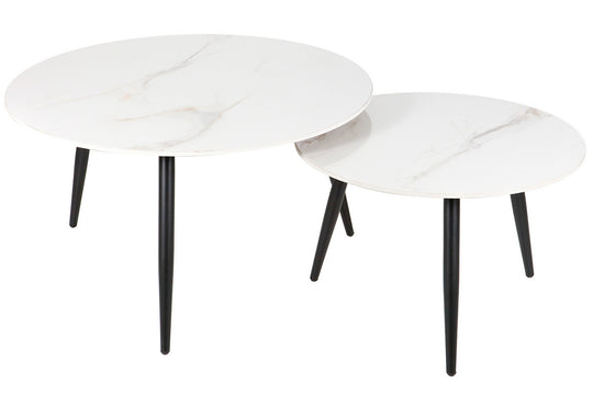 Set 2 masute cafea KORA D, alb/negru, ceramica/metal