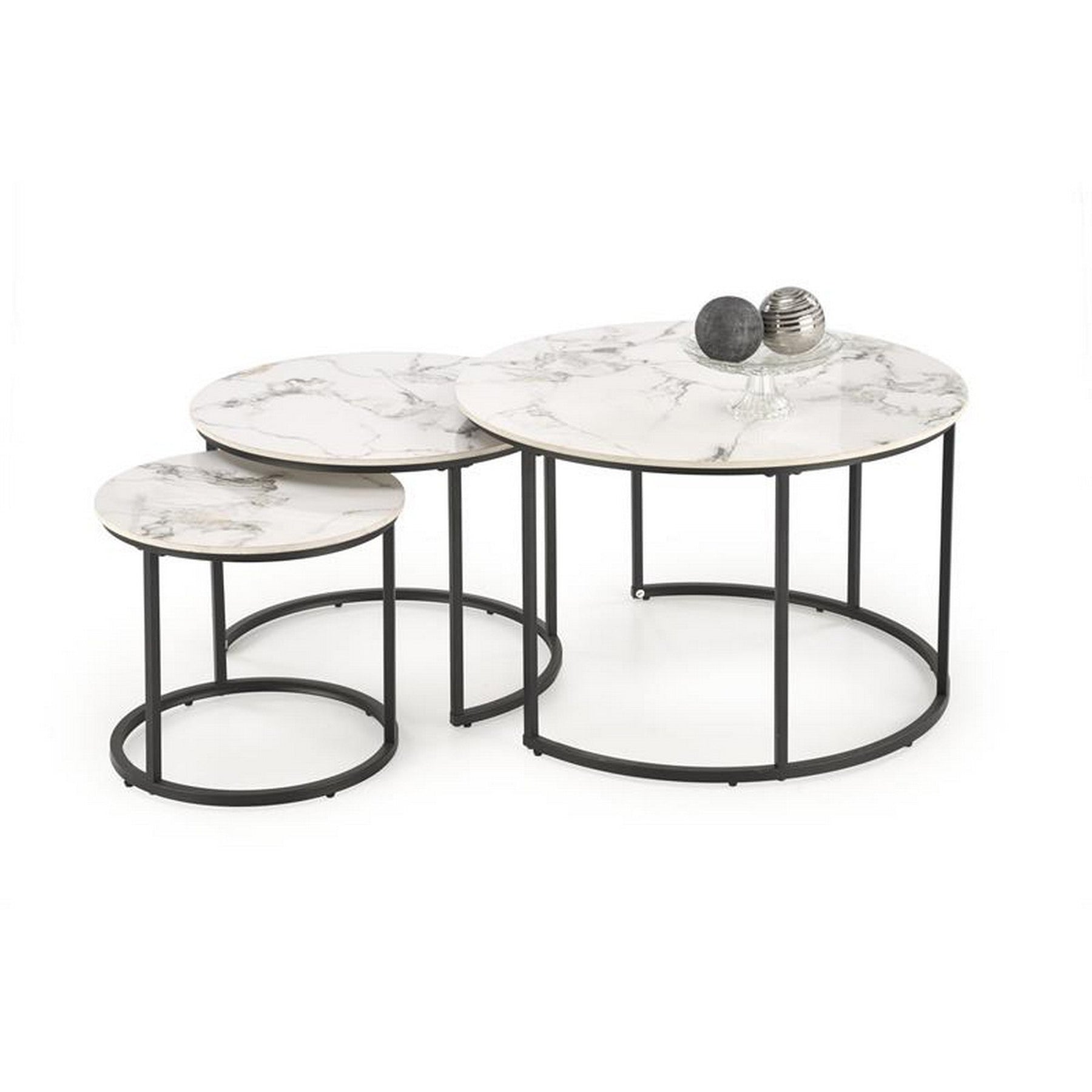 Set 3 masute GILDA, alb/negru, ceramica/metal