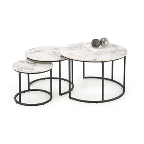 Set 3 masute GILDA, alb/negru, ceramica/metal