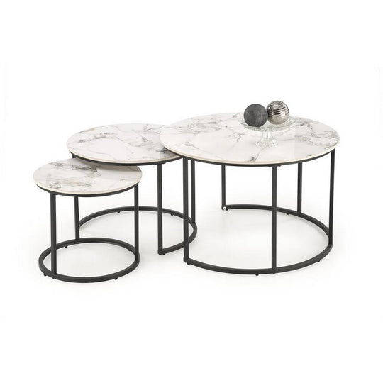 Set 3 masute GILDA, alb/negru, ceramica/metal