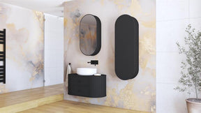 Dulap baie VENEZIA, negru mat, PAL laminat, cu oglinda, 48x19x95 cm