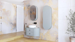 Dulap baie VENEZIA, gri mat, PAL laminat, cu oglinda, 48x19x95 cm
