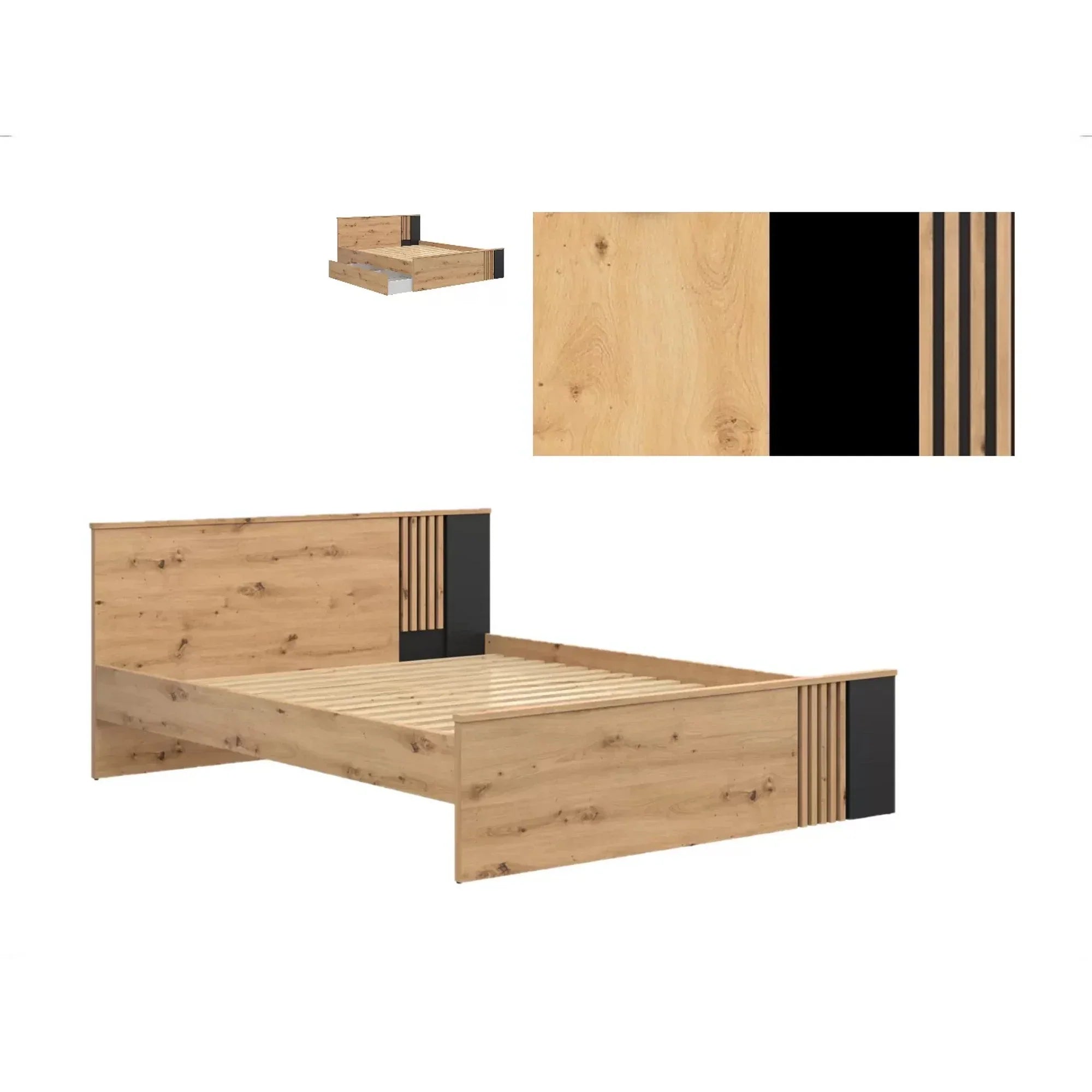 Cadru pat 160x200 BERGEN OCN-28727, stejar artisan/negru mat