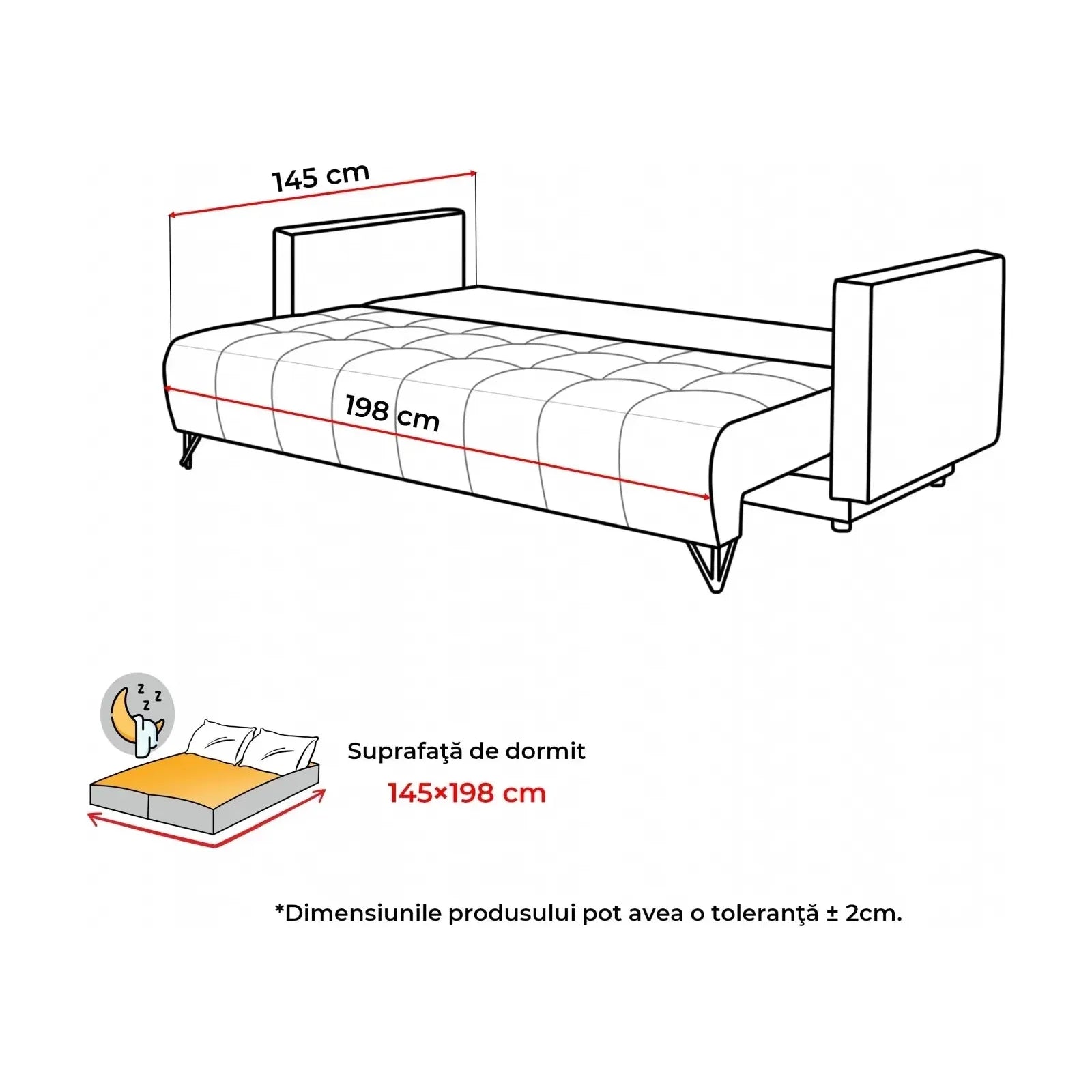 Canapea extensibila Aldo 3L, personalizabil, lada depozitare, functie de dormit, 227x106x92 cm