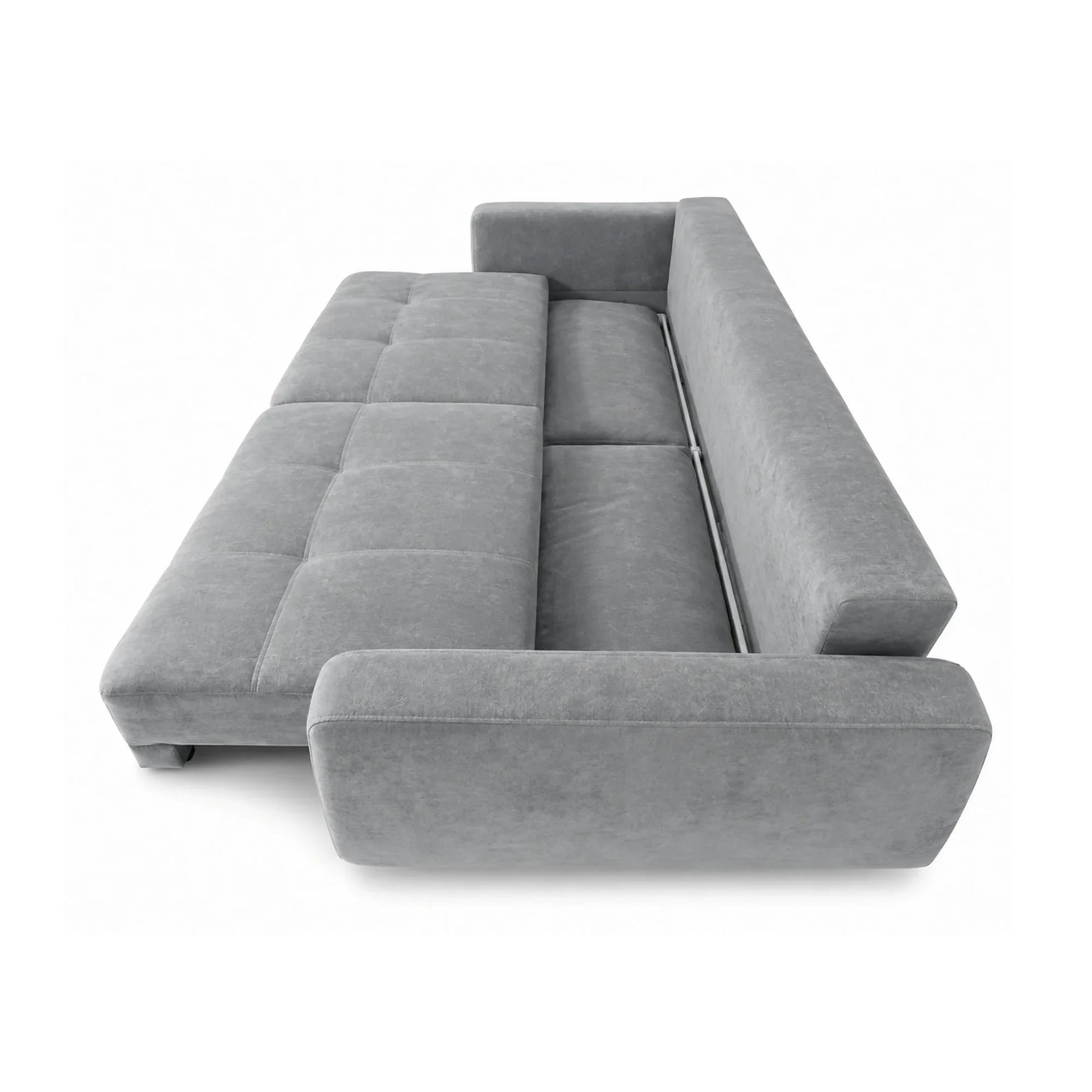 Canapea extensibila 3 persoane KARISA, stofa catifelata gri - Monolith 85, cu lada depozitare, 241x113x91 cm