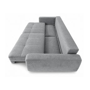 Canapea extensibila 3 persoane KARISA, stofa catifelata gri - Monolith 85, cu lada depozitare, 241x113x91 cm