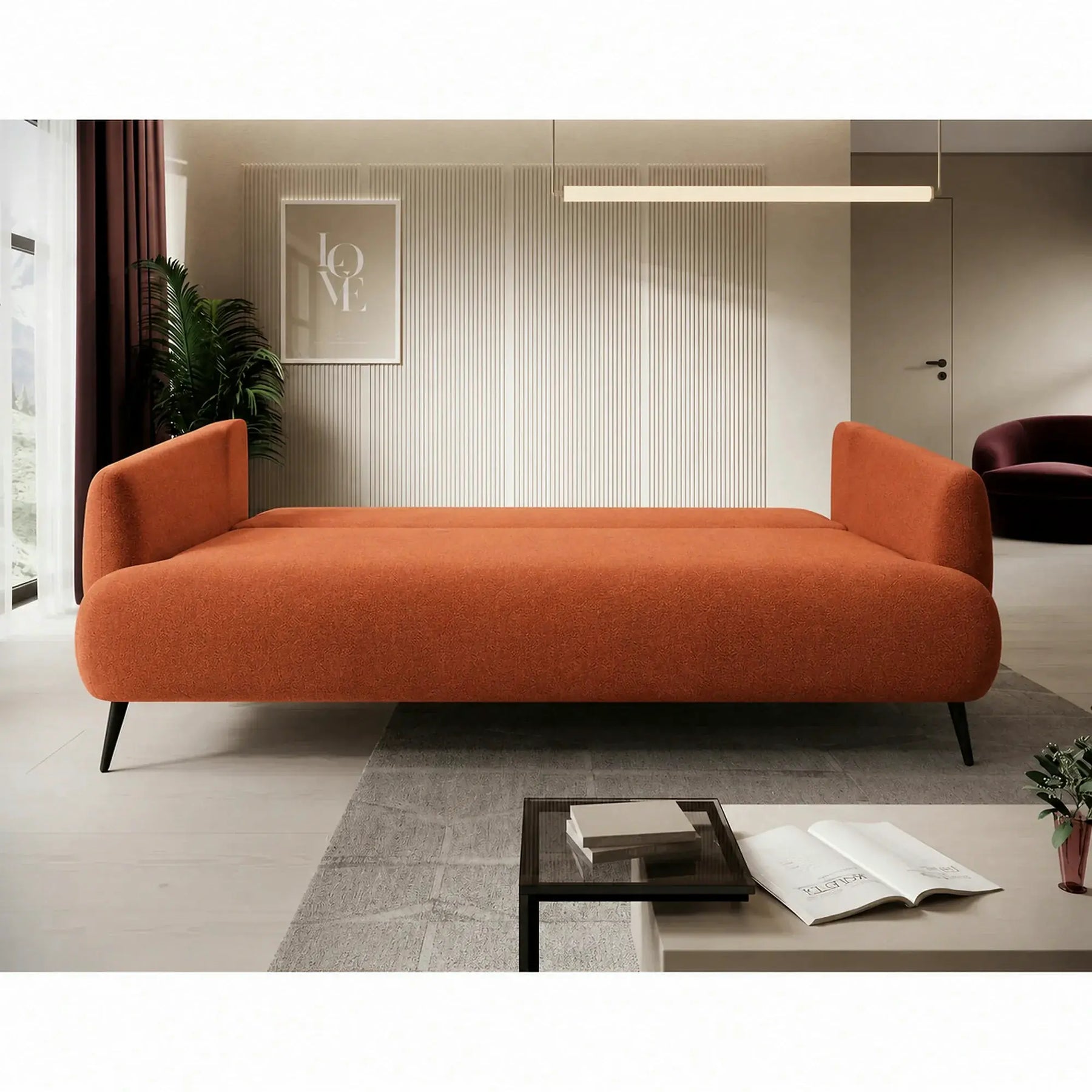 Canapea extensibila CANDY, stofă catifelata, caramiziu - Salvador 07, 228×98×87 cm