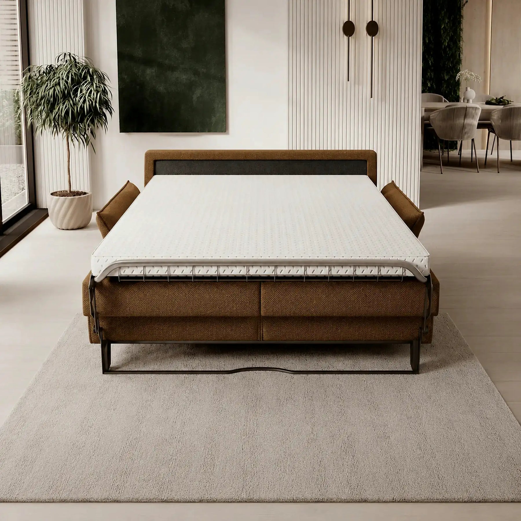 Canapea extensibila CANTO 160, stofă/lemn/PAL, maro - Rosario 472, 218×106×82 cm