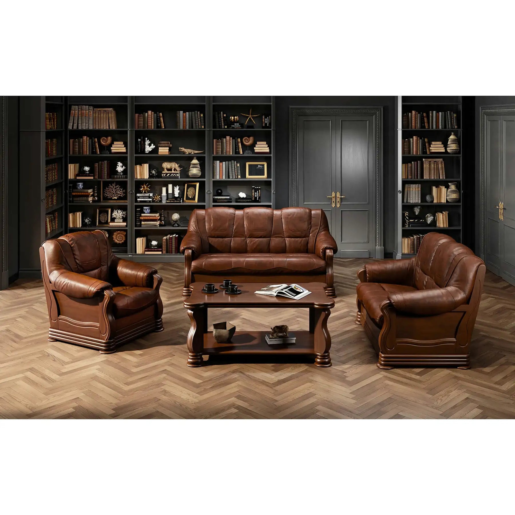 Canapea extensibila de piele PARMA, maro, piele naturala/lemn/placaj, 195x96/140x95 cm