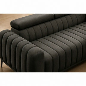 Canapea extensibila GANDI 140, stofă catifelata/lemn/PAL, gri închis - Riviera 97, 207×102×95 cm