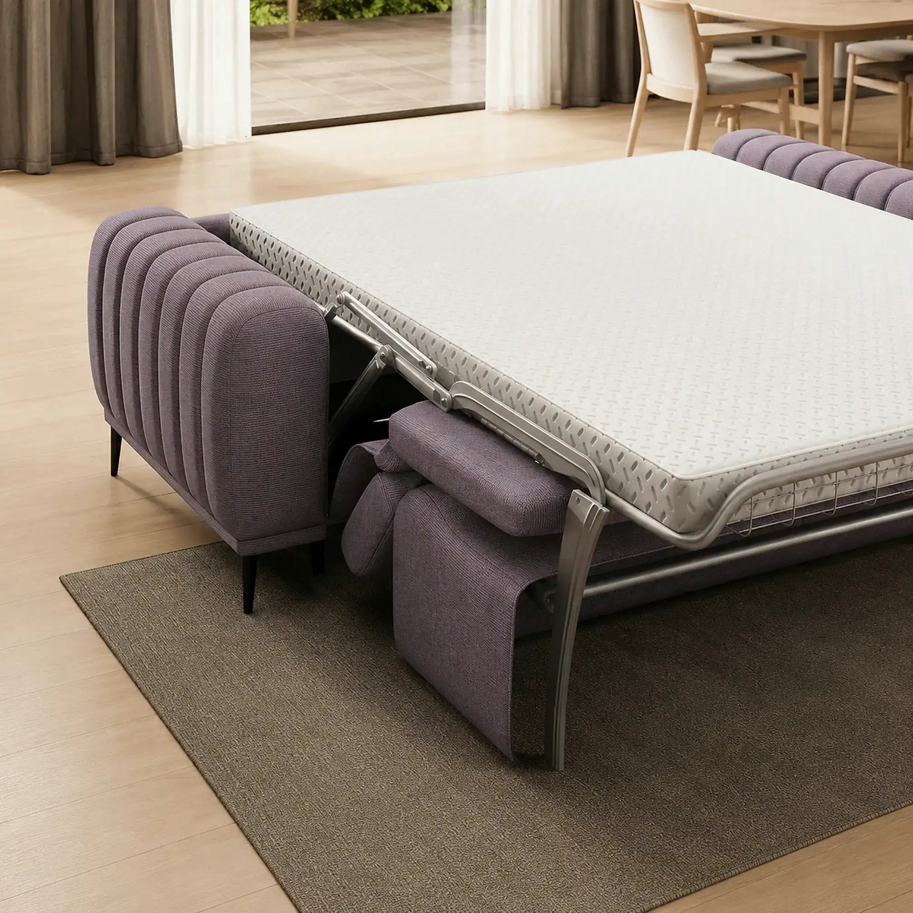 Canapea extensibila GANDI 140, stofă catifelata, mov lila - Monolith 62, 207×102×95 cm