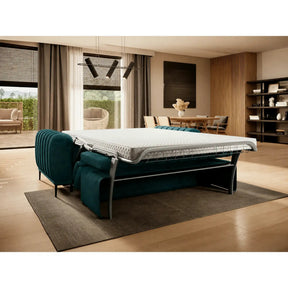 Canapea extensibila GANDI 160, stofă clasică/lemn/PAL, turcoaz - Austin 14, 227×102×95 cm