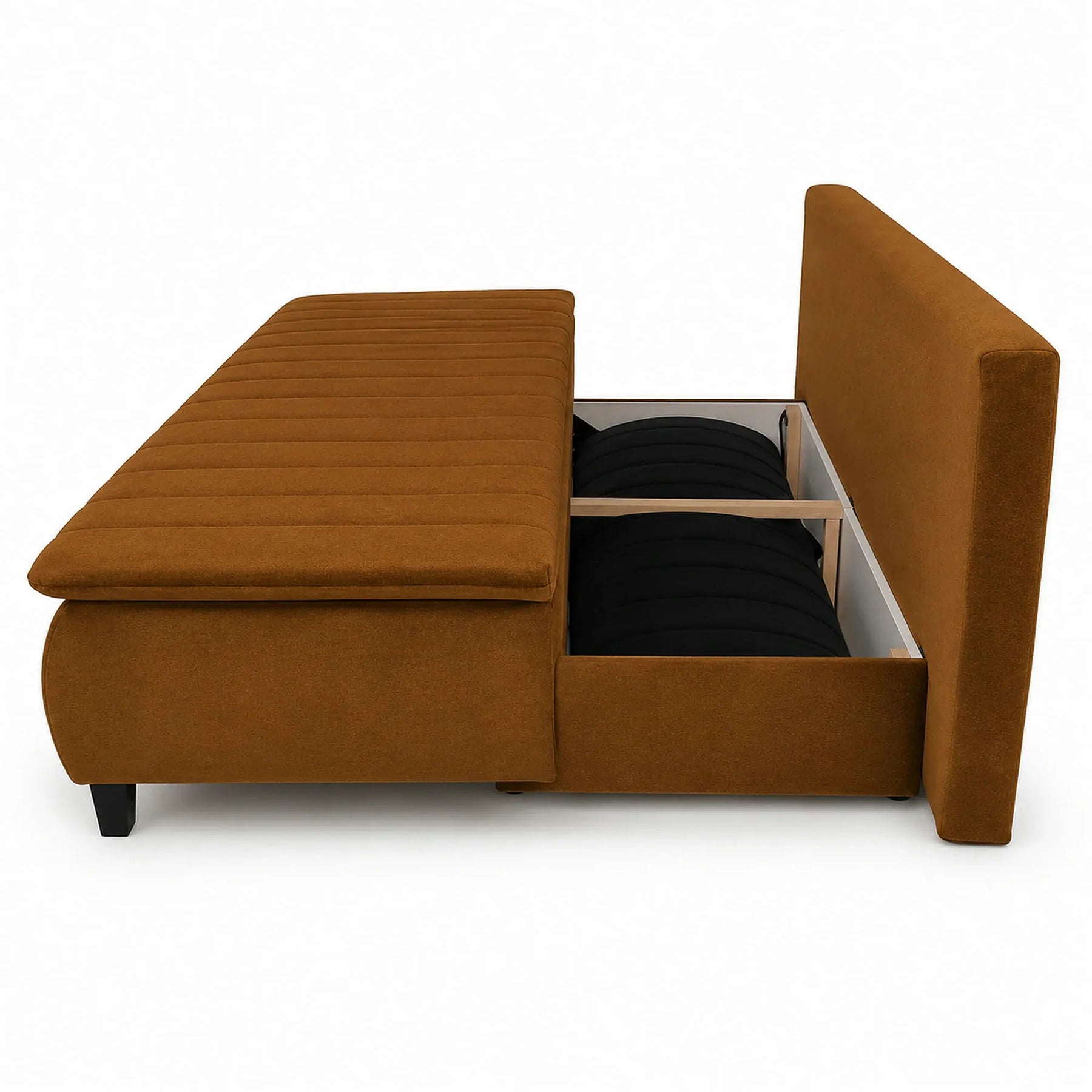 Canapea extensibila HARRY, stofă catifelata/lemn, maro- Element 07/negru, 208×102×96 cm