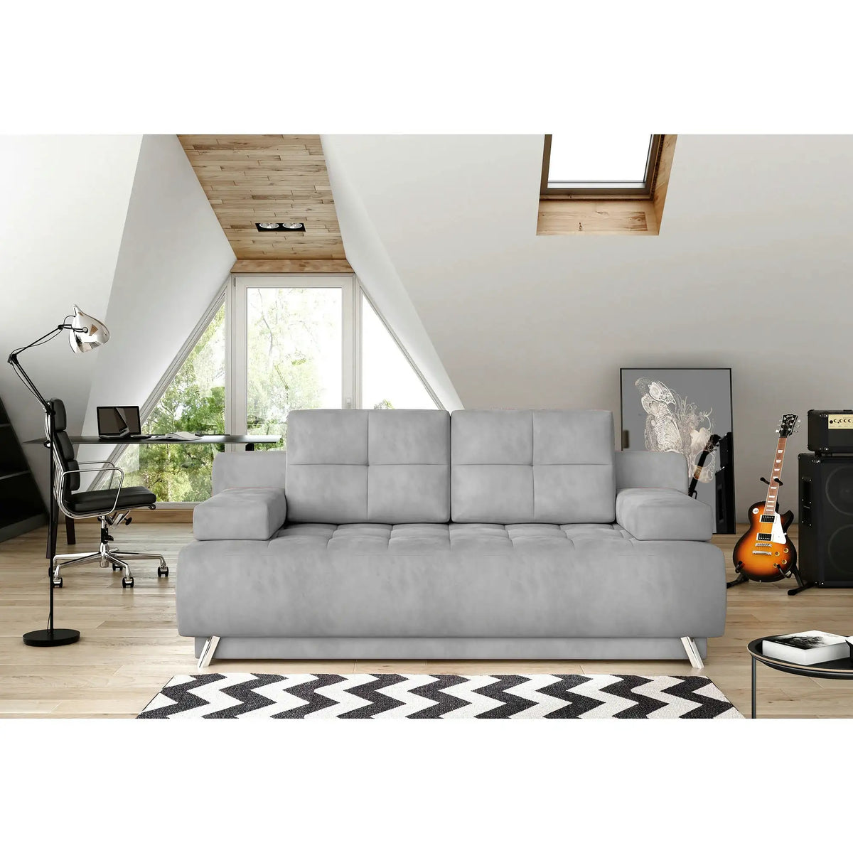 Canapea extensibila OSLO, stofa catifelata gri - Element 24, cu lada depozitare, 197x94x90 cm