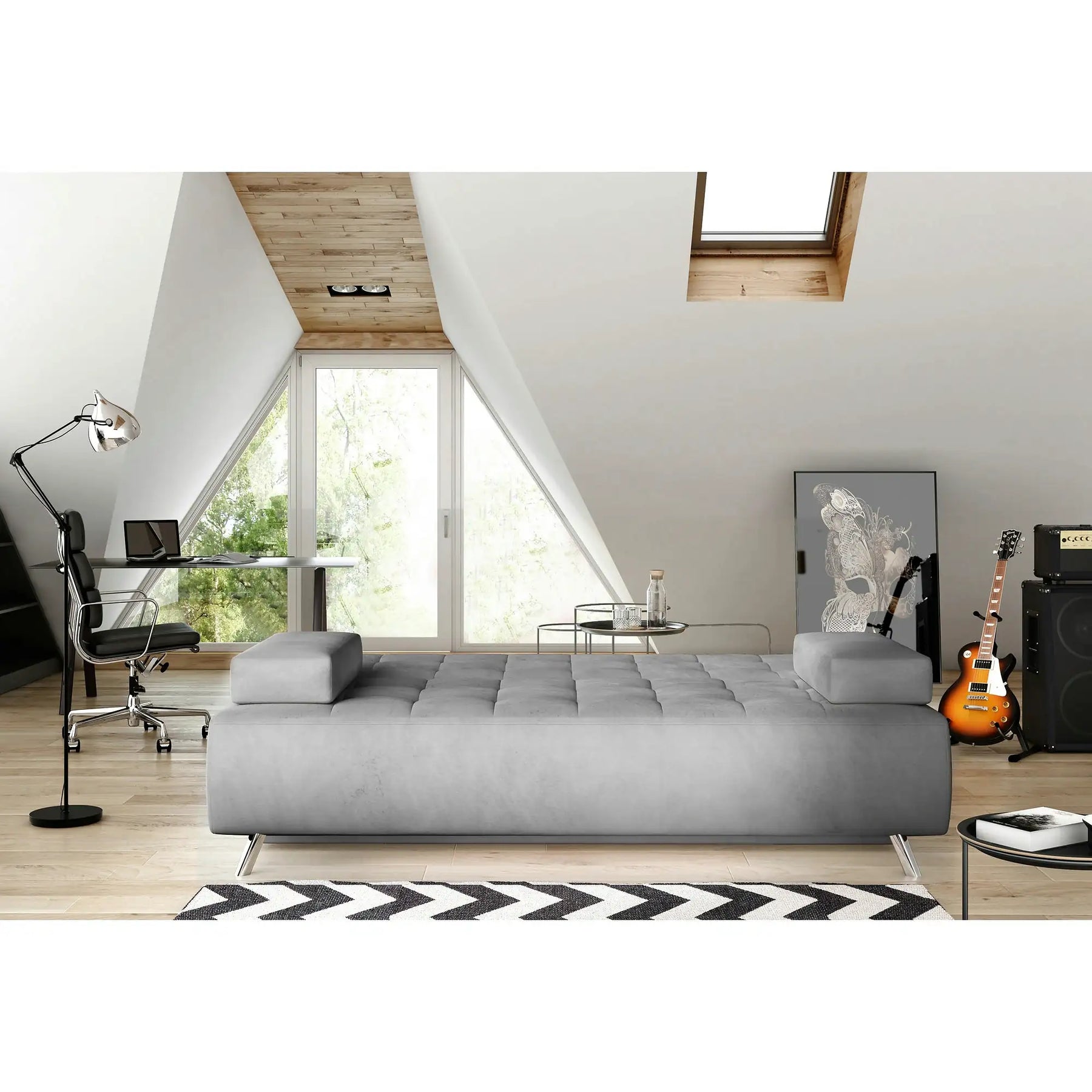 Canapea extensibila OSLO, stofă catifelata, gri - Element 24, 197×94×90 cm