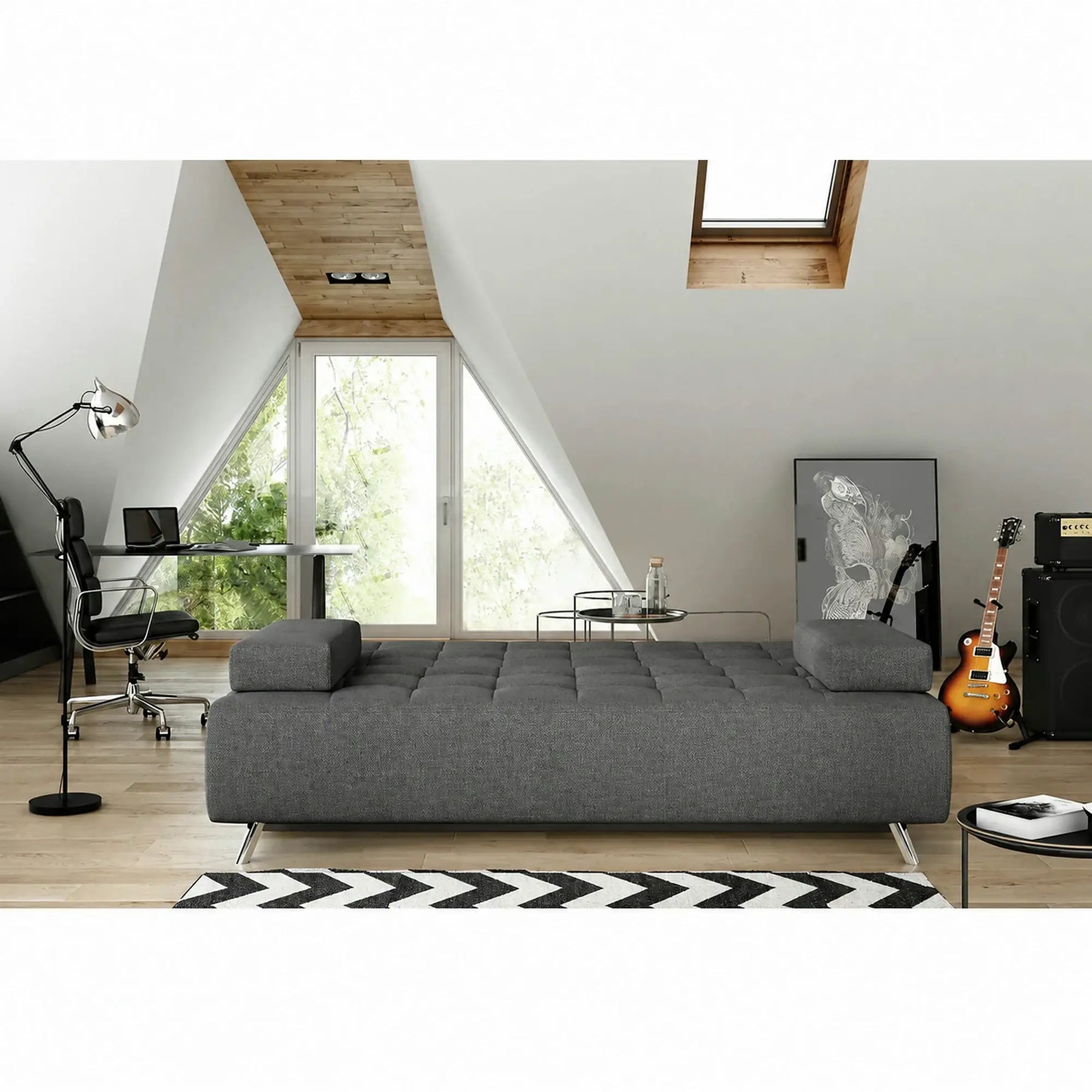 Canapea extensibila OSLO, stofă clasică, gri închis - Austin 19, 197×94×90 cm