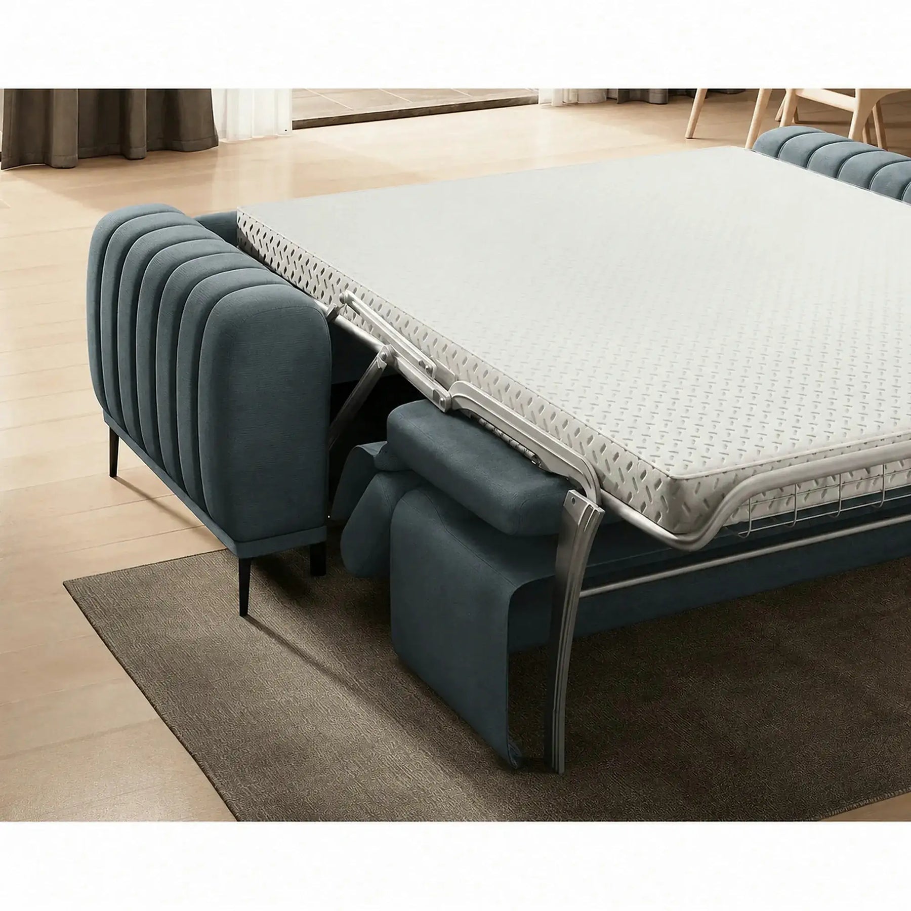 Canapea extensibila pat dublu GANDI 160, stofă catifelata, turcoaz închis - Riviera 87/negru, 227×102×95 cm