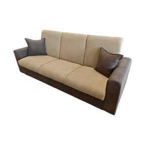 Canapea extensibila RE, stofă clasică/lemn, bej - Soro 08/maro - Soro 28, 225×90×95 cm