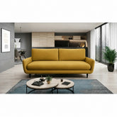 Canapea extensibila Solano, stofa catifelata galben - Riviera 41, cu lada depozitare, 230x107x85/73 cm