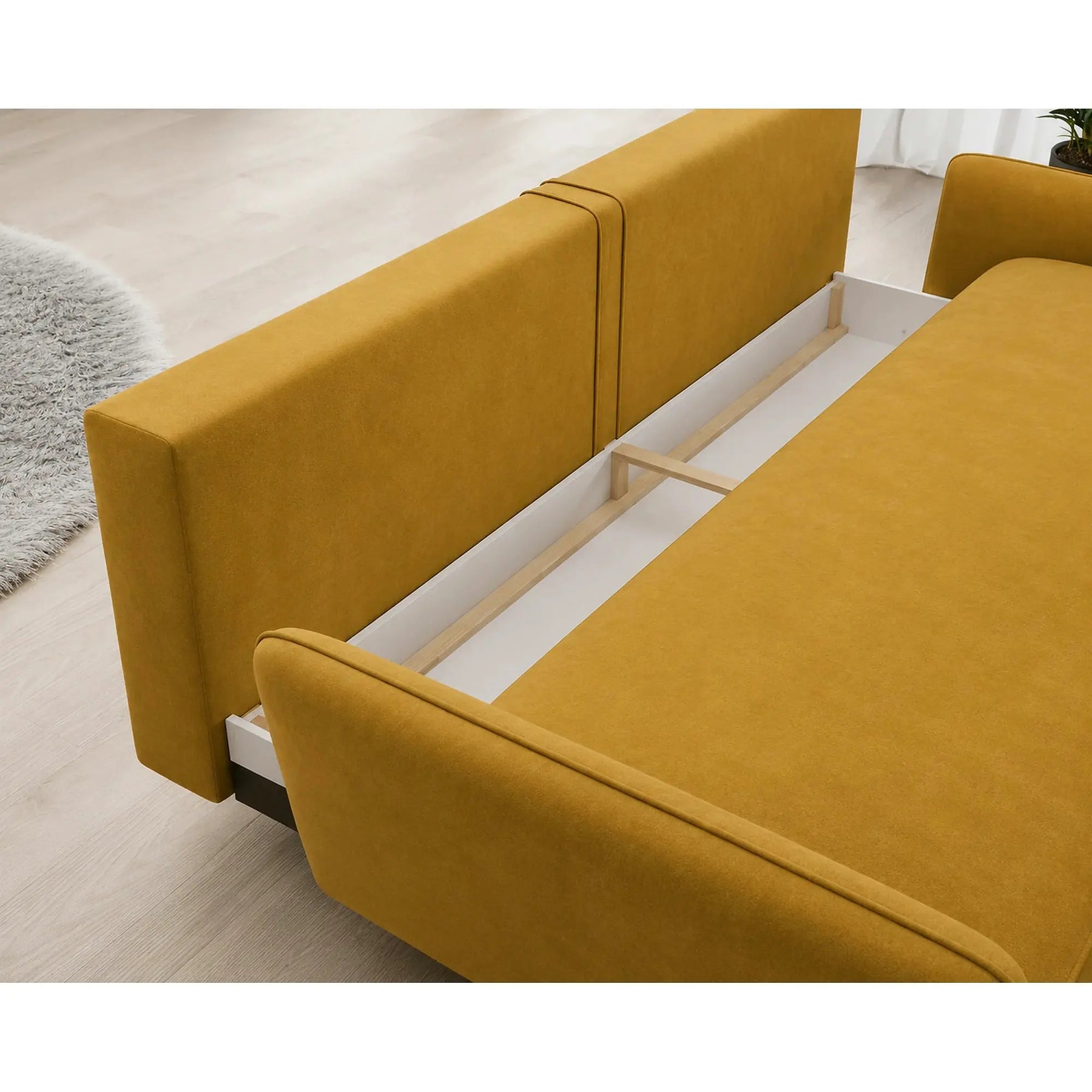 Canapea extensibila Solano, stofă catifelata/spuma poliuretanica, galben - Riviera 41, 230×107×85/73 cm