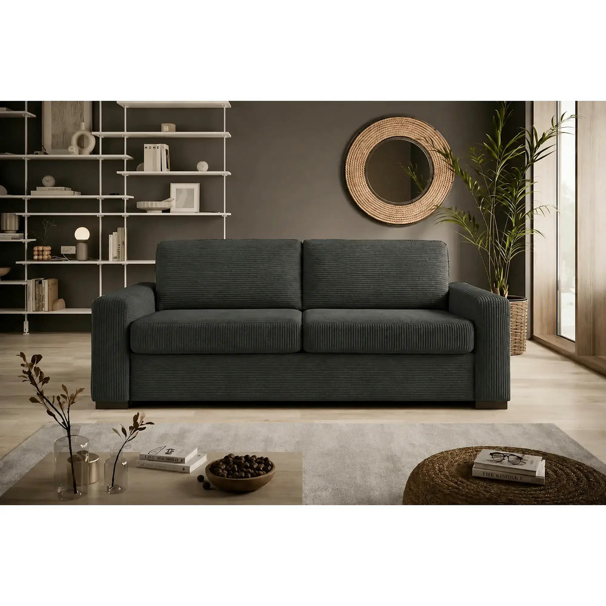 Canapea extensibila VANILLA 160, stofa catifelata gri grafit - Riviera 96, 220x98x87 cm