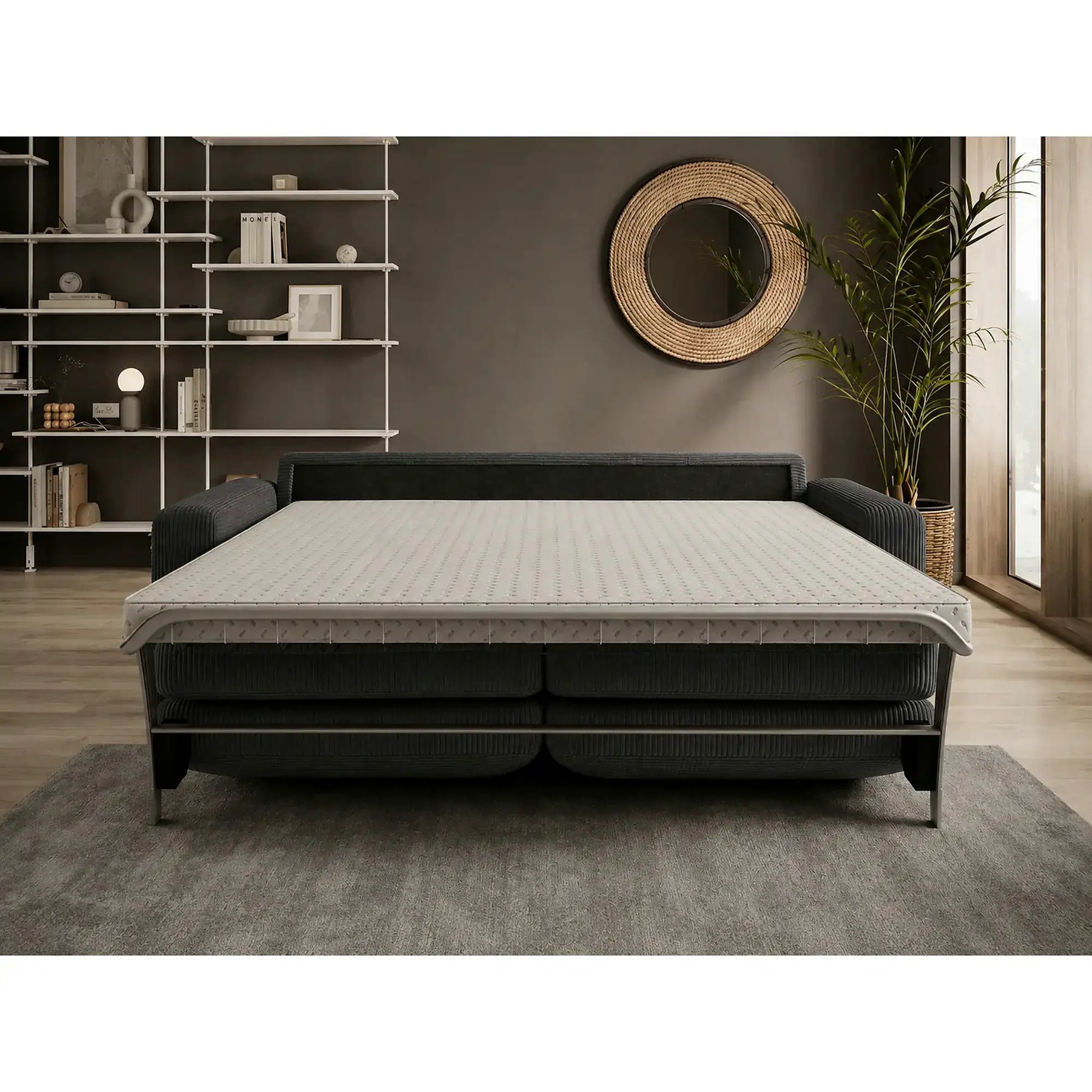 Canapea extensibila VANILLA 160, stofă catifelata, gri grafit - Riviera 96, 220×98×87 cm