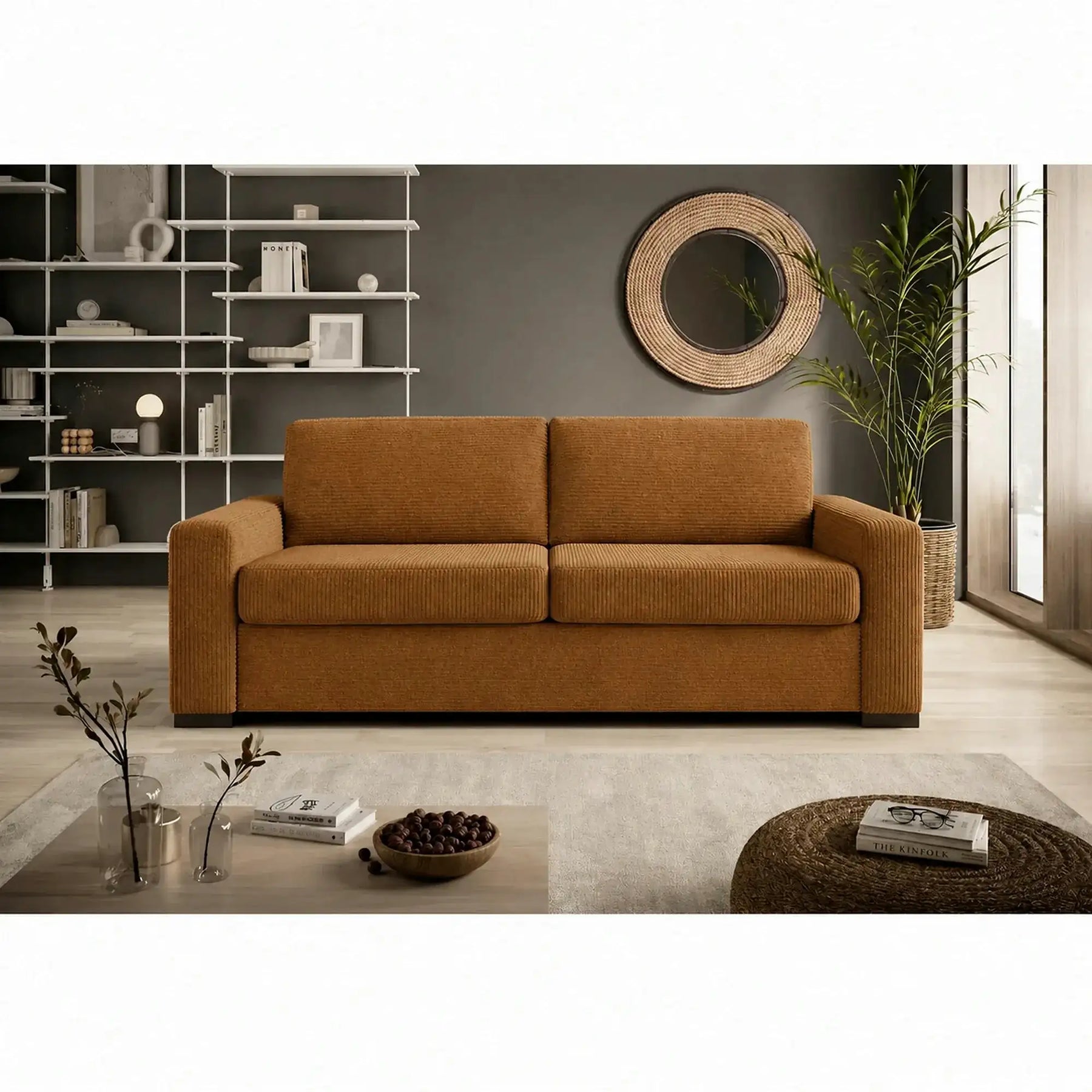 Canapea extensibila VANILLA 160, stofa catifelata maro - Element 07, 220x98x87 cm