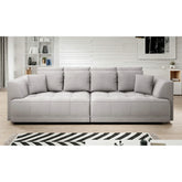 Canapea moderna pentru living TIGA, stofa catifelata crem - Whisper 01, reglaj electric, 302x136x72/88 cm