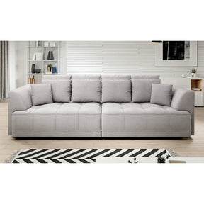 Canapea moderna pentru living TIGA, stofa catifelata crem - Whisper 01, reglaj electric, 302x136x72/88 cm