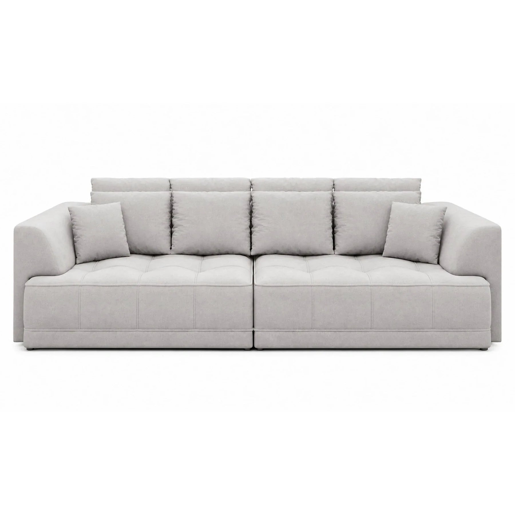 Canapea moderna pentru living TIGA, stofa catifelata crem - Whisper 01, reglaj electric, 302x136x72/88 cm